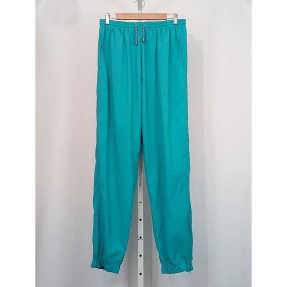 Vintage 90s Track Pants Teal Green Exercise Workout Misses Size L Sasap - Picture 1 of 6